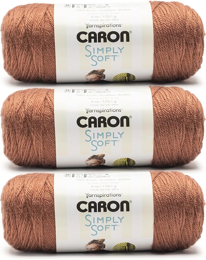 Caron Simply Soft Yarn for Crocheting & Knitting, Sienna, 3-Pack | #4 Worsted Medium, Soft 100% Acrylic Yarn for Crochet, Knitting, Blankets and Crafts, 315 Yards, 170.1g/6oz per skein