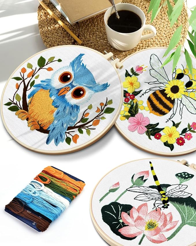 TINDTOP 5 Sets Embroidery Kit for Beginners Adult, Embroidery Kit for Beginners Include Embroidery Cloth Hoops Threads for Craft Lover Hand Stitch with Embroidery Skill Techniques | Include Embroidery Cloth Hoops Threads for Craft Lover Hand Stitch wit...