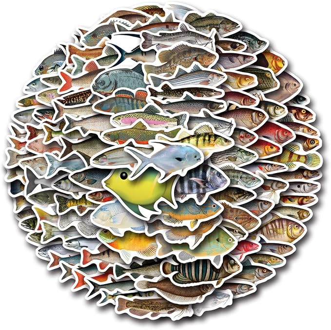 110 Pcs Funny Fish Stickers for Teens Boy Girls Kids Deep-Sea Fish Stickers Vinyl Waterproof go Fishing Decals Pack for Party Supplies (Fish)