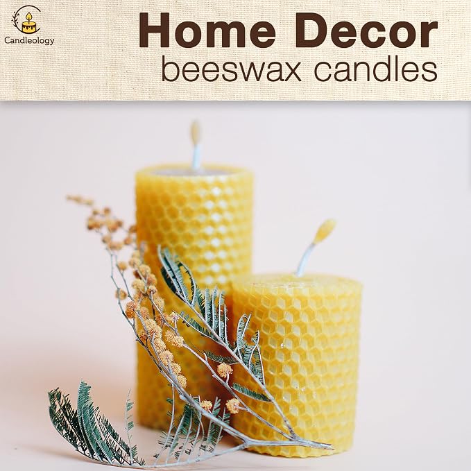 Natural Beeswax Sheets for Candle Making (10-Sheet Pack with Cotton Wicks) Natural Yellow Tone - DIY Beeswax Candle Rolling Kit for Kids & Adults