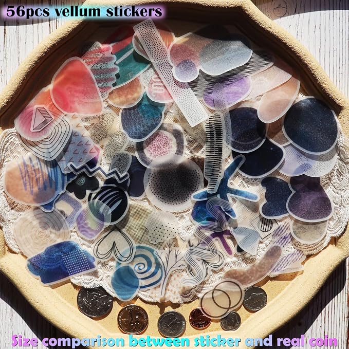 CATaireen Vintage Junk Journal Ephemera Scrapbooking Supplies Translucent Vellum Paper Stickers Card Making Decal Art Aesthetic for Adults (Ephemera Colors Cool)