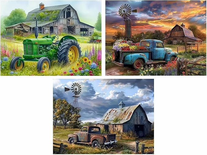3 Pack Diamond Art Kits for Adults, Country Scene Diamond Painting Kits