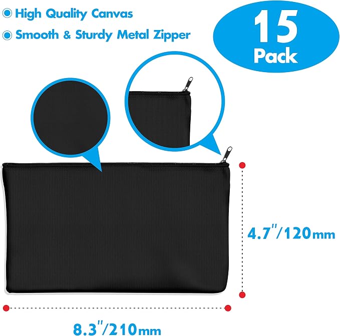 15 Pack Blank Cotton Canvas DIY Craft Zipper Bags Pouches Pencil Case for Makeup Cosmetic Toiletry Stationary Storage
