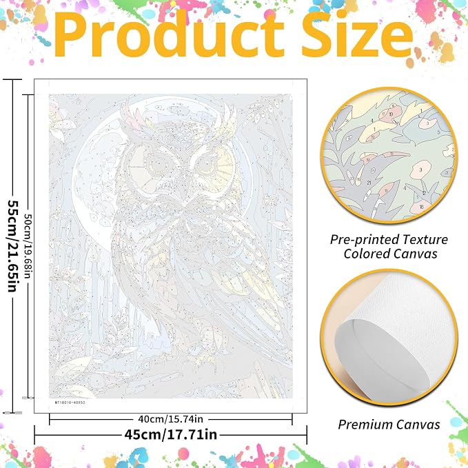 Owl Paint by Numbers Kit for Adults, 16x20 inch | DIY Painting Kits Crafts for Adults, Relieve Stress, Gift, Home Wall Decor