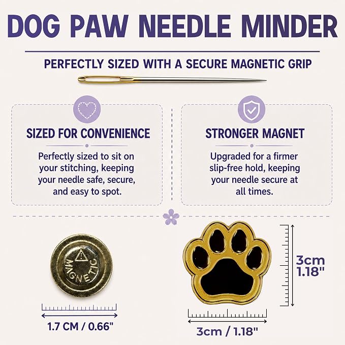 The Quilted Bear Magnetic Needle Minder, Dog Paw | Enamel Needle Keeper for Embroidery & Cross Stitch, Secure Holder for Sewing Needles & Pins, Strong Magnet, Sewing Accessory