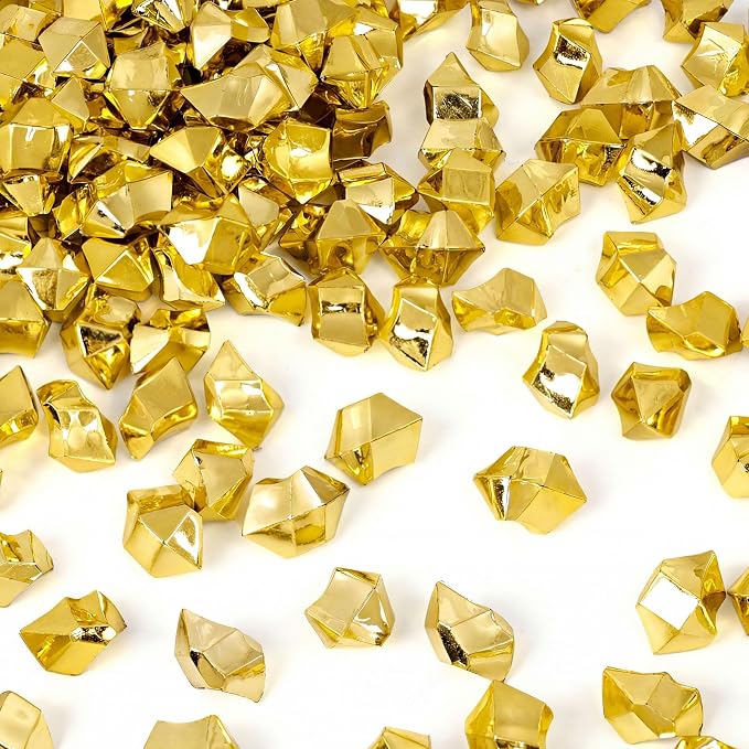 DOMESTAR 150 PCS Gold Acrylic Ice Rocks, Faux Nuggets Gems Vase Fillers