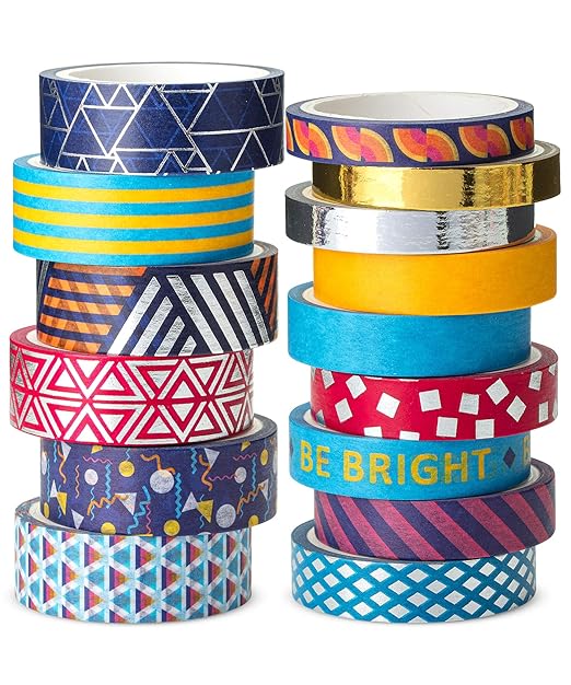 Mr. Pen- Washi Tape Set, 15 Rolls, Assorted Sizes, Metallic Foil | 5 Yards/Roll, Washi Tape for Scrapbook, Arts, Crafts, Journals and Planners, Geometric Groove