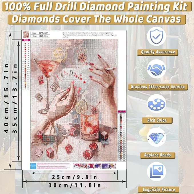 Pink Poker Diamond Art Kits for Adults Diamond Painting Kit for Beginner | 5D DIY Funny Cute Vintage Diamond Dots Full Drill Crafts for Gem Art Dot Art for Adults Home Wall Decor for Teens 12x16 in