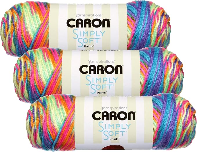 Caron Simply Soft Paints Yarn (4) Medium Worsted Gauge 100% Acrylic - 5oz - Rainbow Bright - Machine Wash & Dry (Pack of 3)