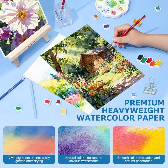 Pacocoast 9"x12" Cold Press Watercolor Paper Pad, 2Pack, Glue Bound, Teal