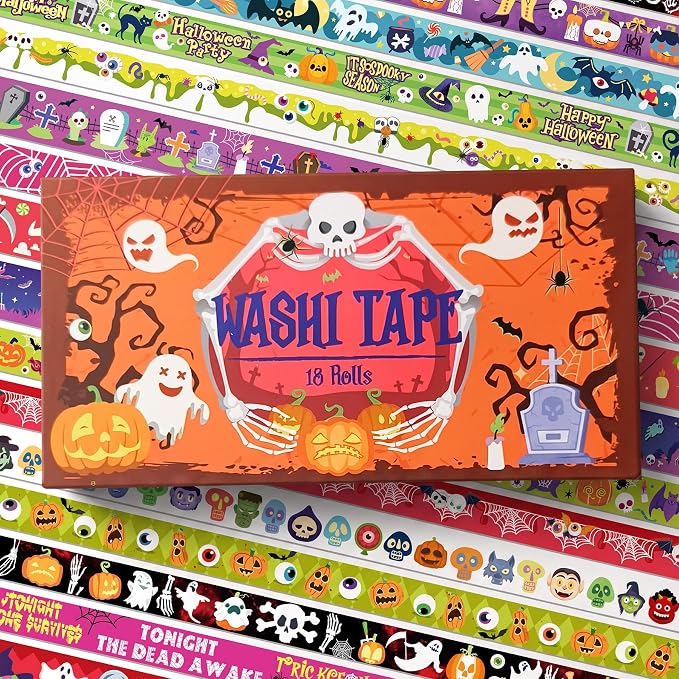 Bomichi 18 Rolls Halloween Thin Decorative Scrapbook Washi Tape Set