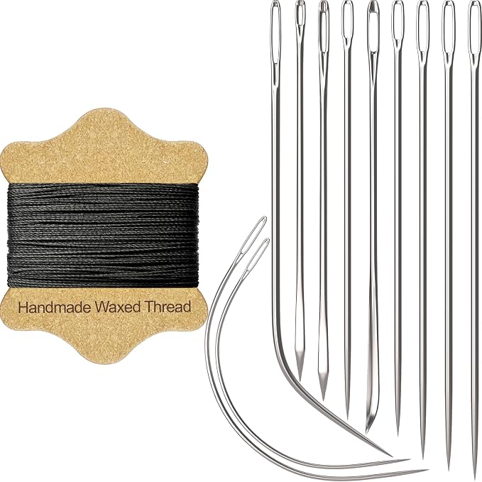 VONEEDL Upholstery Repair Kit: Waxed Sewing Thread (Black Color) & Heavy Duty Needles (11 PCS) for Leather, Canvas & Quilting Thread