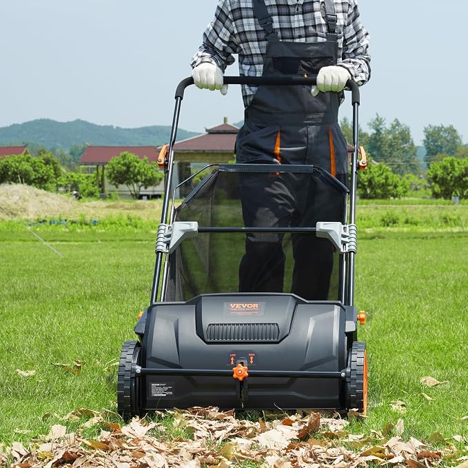 VEVOR Push Lawn Sweeper 21" Leaf & Grass Collector 3.5 cu. ft. Hopper Bag