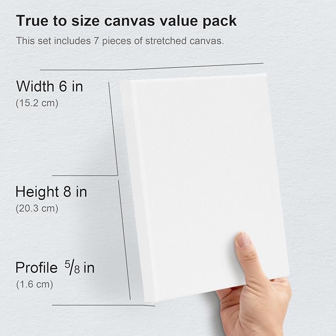 PHOENIX Stretched Canvas for Painting 6x8 Inch/7 Value Pack, 8 Oz Triple Primed 5/8 Inch Profile 100% Cotton White Blank Canvas, Small Framed Canvas for Oil Acrylic & Pouring Art