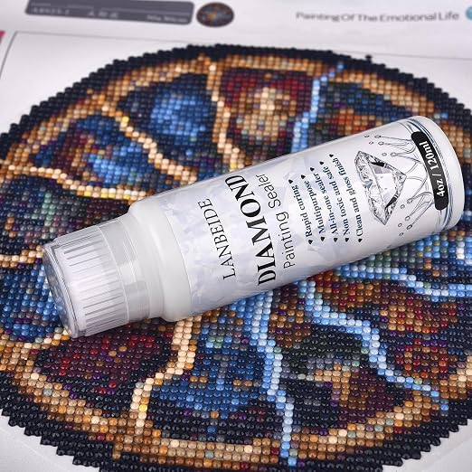 LANBEIDE Diamond Painting Sealer 120ML with Sponge Applicator | Diamond Art Sealer with Permanent Hold & Shine Effect. Built-in sponge tip for easy coverage on paintings and puzzles.