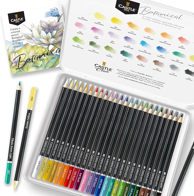 Castle Art Supplies 24 Colored Pencil Set - Botanical Art Palette
