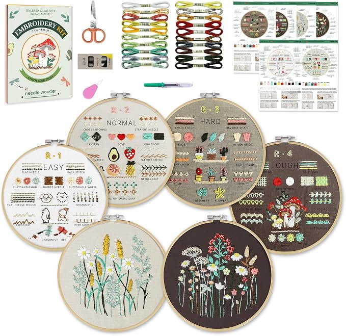 CYANFOUR 6 Stage Embroidery Kit with Step-By-Step Guidance & Videos | Easy to Learn 38 Different Stitches, Includes Multiple Accessories, Gift for Craft Lovers