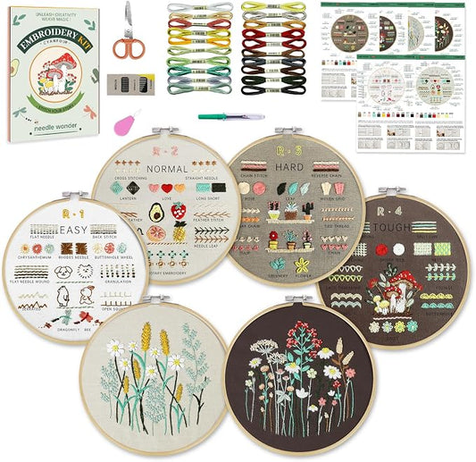 CYANFOUR 6 Stage Embroidery Kit with Step-By-Step Guidance & Videos | Easy to Learn 38 Different Stitches, Includes Multiple Accessories, Gift for Craft Lovers