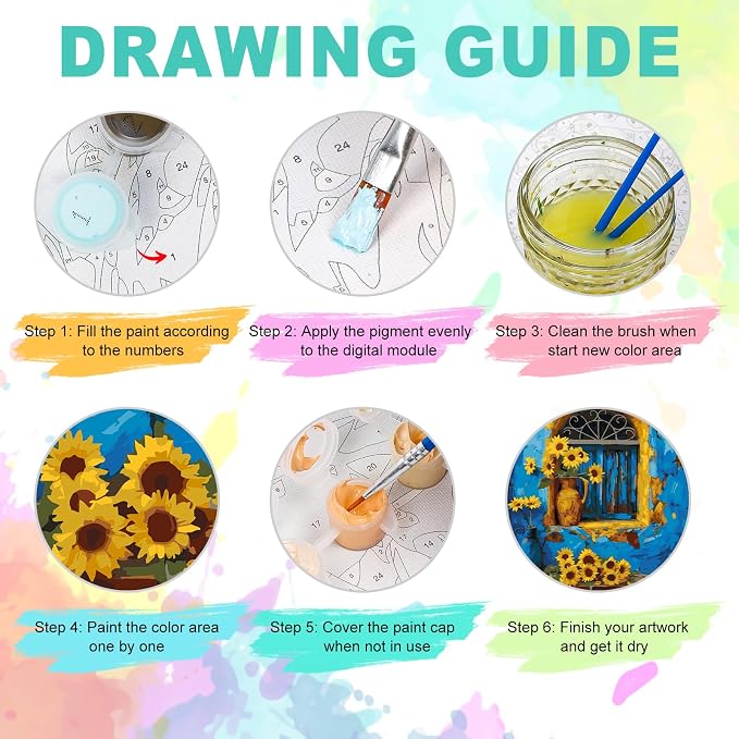 Paint by Numbers Kit for Adults, Window Sunflower Painting, 16 x 20 Inch | DIY Adult Paint by Number Kit on Canvas for Beginners, without Frame, Rustic Wall Decor, Stress Relief Craft Gift