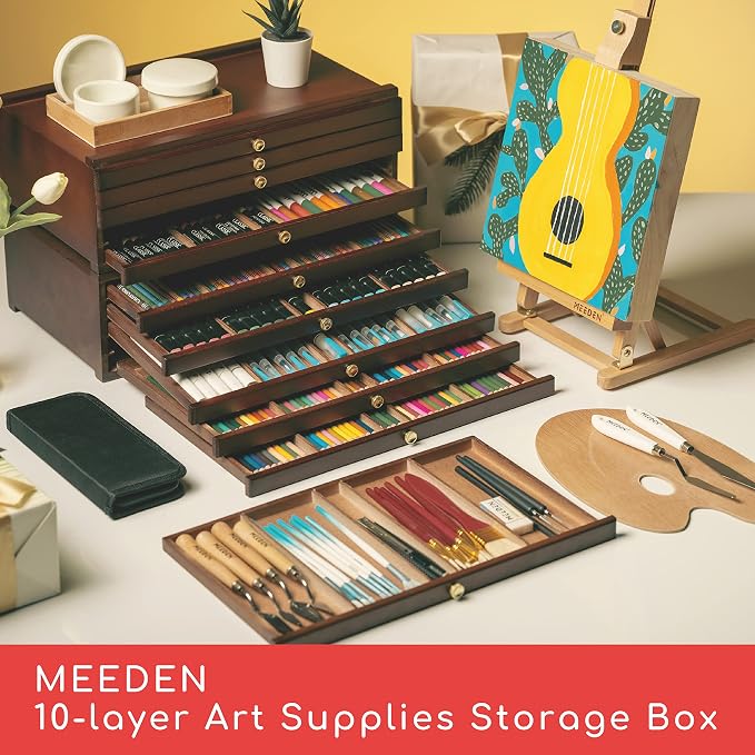 MEEDEN 10-Drawer Art Supply Storage Box: Beech Wood Art Organizer Box
