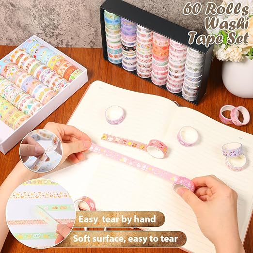 120 Roll Cute Washi Tape Set Aesthetic Masking Tape for Journaling Supplies | Colorful Craft Tapes Elegance Decorative Masking Tapes for Arts DIY Crafts Journals Planners Scrapbook Wrapping Supplies