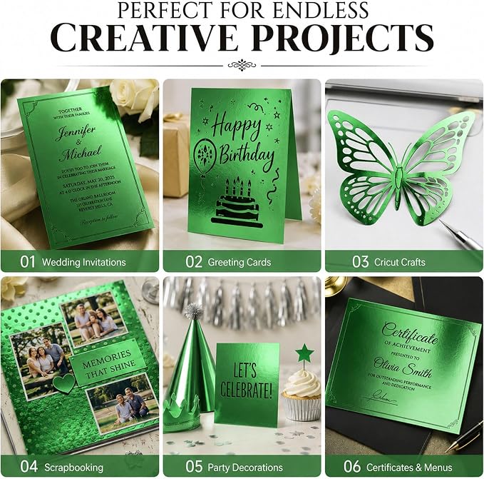 25 Sheets Metallic Grass Green Mirror Cardstock Paper 8.5 x 11 Shimmer Sheets 250gsm/92lb Heavyweight Scrapbook Paper for Certificates, Invitations, Greeting Cards, Crafts, Graduations