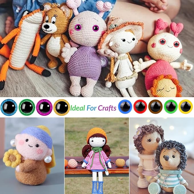 Fulasiteu 1100PCS Safety Eyes and Noses, Amigurumi Safety Eyes for Crocheting, Colorful Doll Crochet Eyes with Washers for Plush Animal, Crochet Toy, Stuffed Doll and Teddy Bear (Various Sizes)