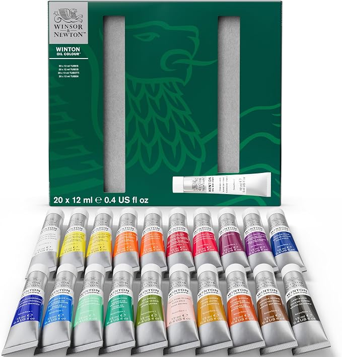 Winsor & Newton Winton Oil Color Paint Set, 20 x 12ml (0.4-oz) Tubes | Artist pigments, Durable, Lightfast, Permanent, Uniform Consistency, Great Pigment Load