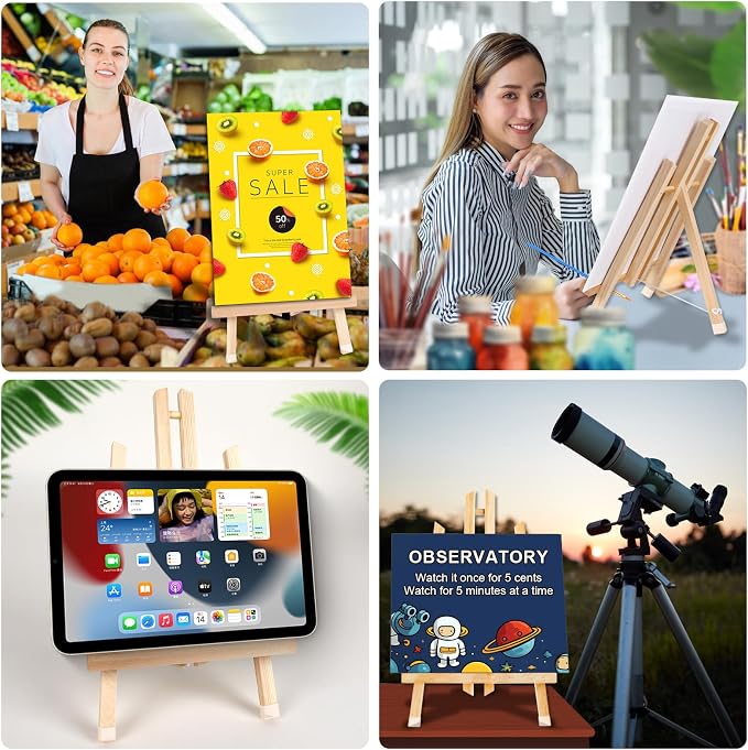 3 Pack 15 Inch Wood Easels, Easel Stand for Painting Canvases and Crafts | Tripod Painting Party Easel, Kids Student Tabletop Easels for Painting, Portable Canvas Photo Picture Sign Holder