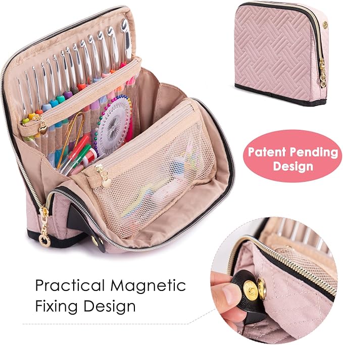 MYBAGZING Crochet Hook Case with 14 Size Crochet Hooks Set 2mm(B)-10mm(N) Ergonomic Crochet Hooks with Crochet Case Stand Up - Crochet Hook Organize for Crochet Lovers, Crochet Kit for Beginners