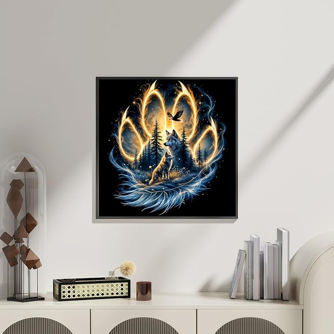 Wolf Diamond Art Kits for Adults, 5D Diamond Painting for Adult Beginners | DIY Full Drill Round Gem Painting Dot Art for Adults, Home Wall Decor 13.78x13.78 Inch