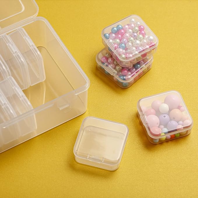 Mathtoxyz Small Bead Organizers, 14 Pieces Plastic Storage Cases Mini Clear Bead Storage Containers Transparent Boxes with Hinged Lid and Rectangle Clear Craft Supply Case
