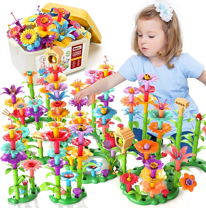 Garbo Star Flower Garden Building Toys for Girls, Educational Activity Preschool Birthday Gifts for 3 4 5 Year Old Girls, Toddler Building Stem Toys for Kids Toddlers Ages 3-5