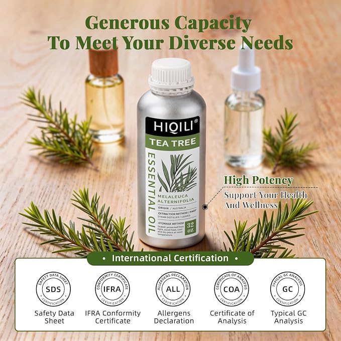 HIQILI Tea Tree Oil Large Capacity for DIY Candles, Soaps and Nail Care