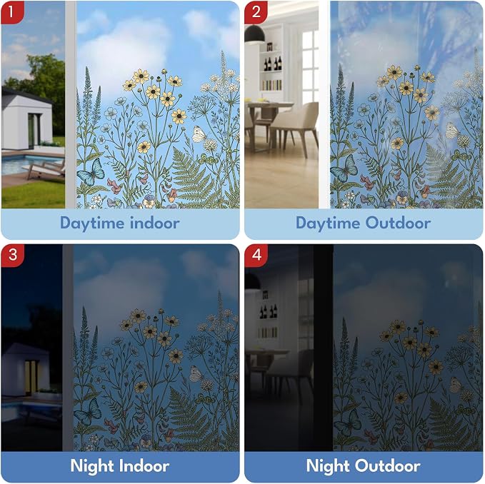 ADD.HERES Window Privacy Film,Colorful Floral Window Stickers,Removable DIY Bouquet Static Clings, Decals for Home School Office Party Supplies, Wildwood Whisper, 17.5" x 78.7"