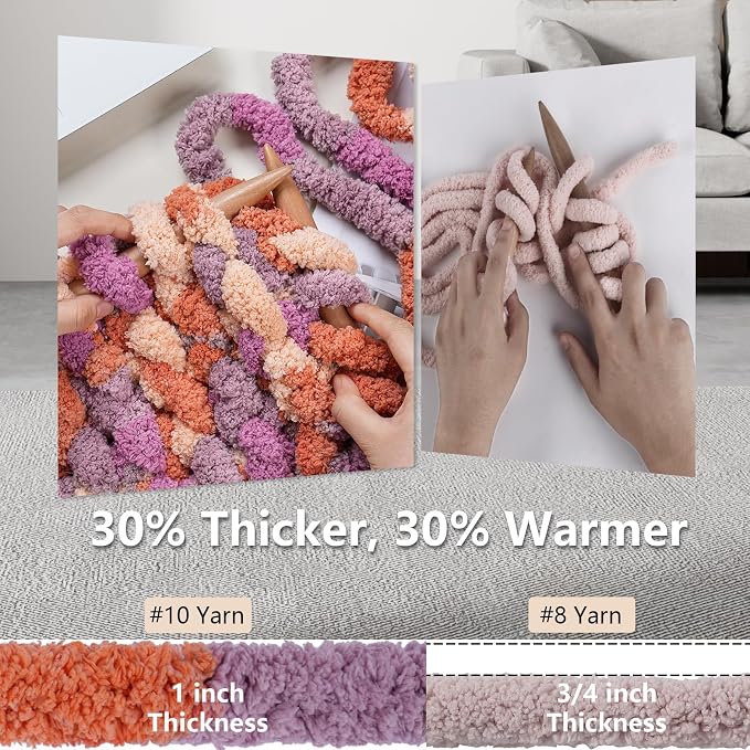 Cozyful Chunky Yarn for Hand Knitting - #10 Chunky Chenille Blanket Yarn, Jumbo Big Thick Chunky Yarns for Crocheting, Tie Dye Bulky Knit Yarns, 8 Skein (20 yds 8 oz Each Skein), Purple & Orange