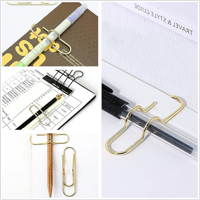 12-Pack Metal Pen Clips, Paperclip Pen Holders for Notebook | Metal Pen Clips for Notebooks, Secure Pen Holder for Planners and Journals, Fits Pens Under 0.5 Inch Thick