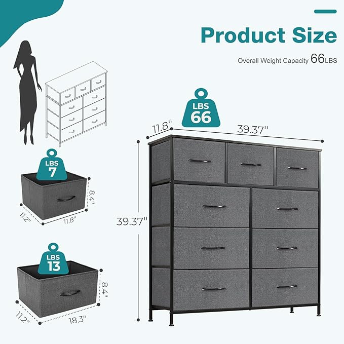 OLIXIS 9 Drawer Fabric Dresser for Bedroom, Closet Organizer Storage Tower