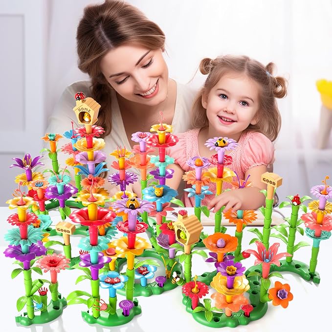 Garbo Star Flower Garden Building Toys for Girls, Educational Activity Preschool Birthday Gifts for 3 4 5 Year Old Girls, Toddler Building Stem Toys for Kids Toddlers Ages 3-5