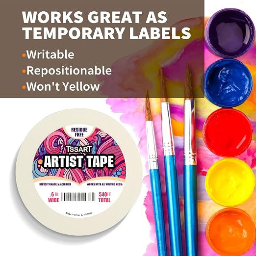 6 Pack White Artist Tape - Masking Artists Tape for Drafting Art Watercolor Painting Canvas Framing - Acid Free 0.6inch Wide 540FT Long Total