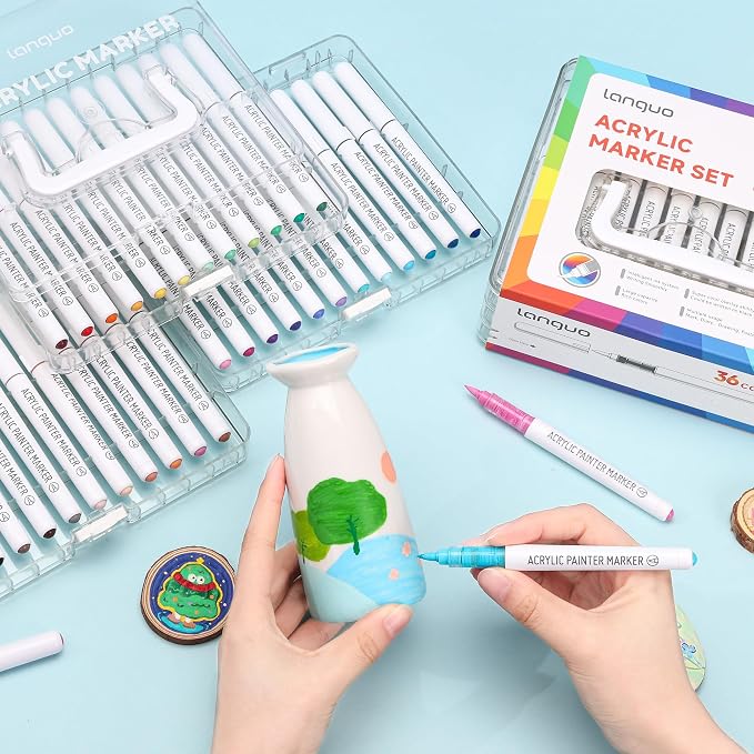 languo 36 Colors Acrylic Paint Markers, Brush Tip, Direct Liquid Ink