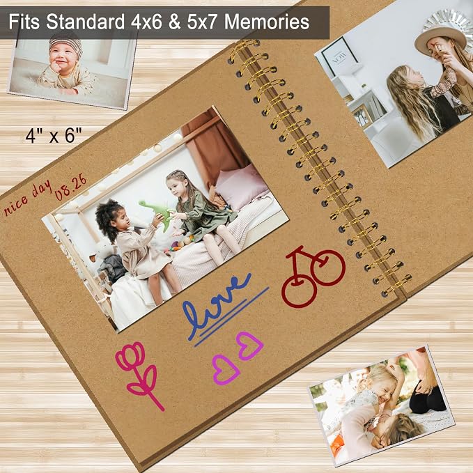 DIY Scrapbook Album 8x8 Inch, Hardcover Kraft Paper Scrap Book Photo Album, Blank Page Memory Scrap Book for DIY Crafts, Traveling, Wedding, Anniversary, Birthday, 40 Pages (20 Sheets), Khaki