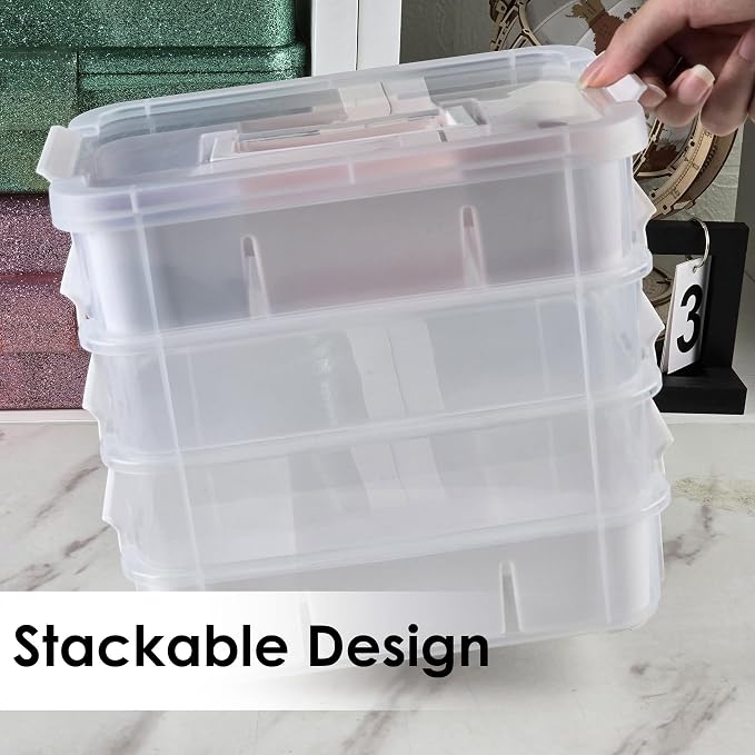 CraftGenes Craft Organizer, 4 Tier Storage Box with Removable Trays, White | 4 Storage Tiers; 2 Removable Trays; Side Latches; Stackable Design; For Beads, Thread, Tools, Crafts and Accessories