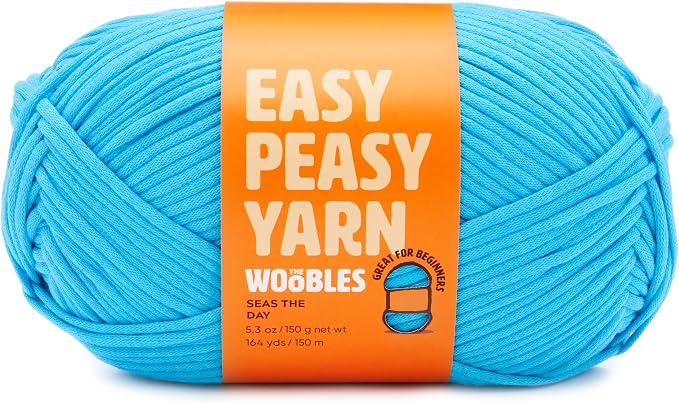 Woobles Easy Peasy Yarn for Beginners - Crochet & Knitting Yarn, Blue | As seen on Shark Tank, Cotton-nylon blend, Medium worsted weight 4, Easy-to-see stitches, Soft and non-splitting, Amigurumi