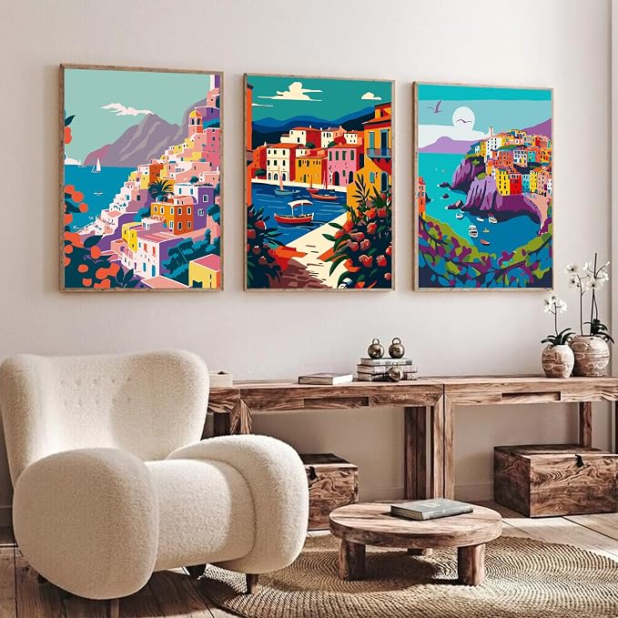 cupmod 6 Packs Scenery-Cityscape Paint by Numbers Kit for Adults,DIY Watercolor Acrylic Oil Painting Landscape Paint by Numbers Kits on Canvas,Adults Paint by Numbers Kits for Home Decor 9.8x12.8inch