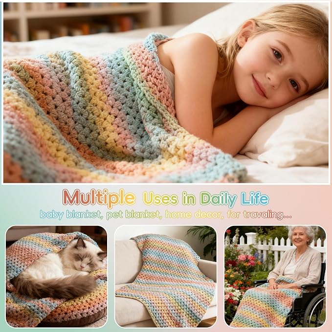 Aeelike Crochet Blanket Kit for Beginner Easy Crochet Kit, Classic Gradient