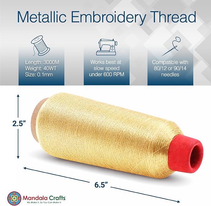Mandala Crafts Metallic Champagne Embroidery Floss for Sewing, 3281 Yard Spool