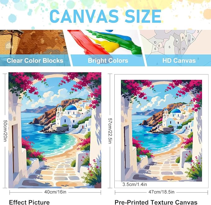 Mrnsiet Paint by Number for Adults Beginners, Easy Seaside Town Paint by Numbers Kits on Canvas, DIY Coastal City Oil Painting Kits Adults' Paint-by-Number Kits for Home Wall Decor 16x20 Inch