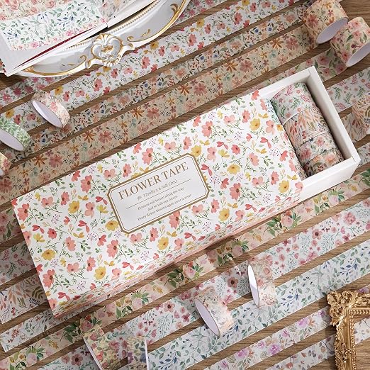 PAGEMORE 32 Rolls Washi Tape Set, Colored Floral Decorative Masking Tape, Artists Tapes for Journaling, Junk Journal, DIY Craft Projects, Scrapbooking Supplies Decor