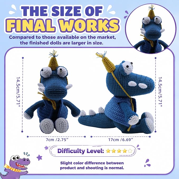 Knitting Kit for Beginners, Learn to Crochet Animal Kit (Blue, 2 Pack)